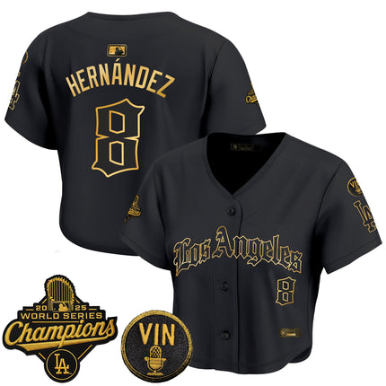 Women's Dodgers 2025 World Series Champions Crop Top Baseball Jersey - LA Gothic Edition - All Stitched