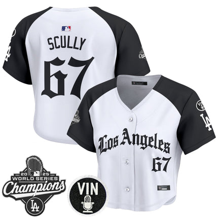 Women's Dodgers 2025 World Series Champions Crop Top Baseball Jersey - LA Gothic Edition - All Stitched