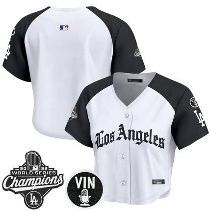 Women's Dodgers 2025 World Series Champions Crop Top Baseball Jersey - LA Gothic Edition - All Stitched