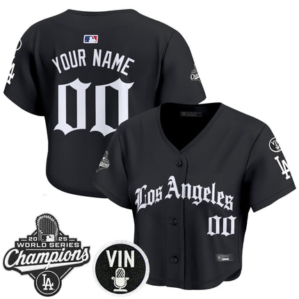 Dodgers 2025 World Series Champions Crop Top Baseball Custom Jersey - LA Gothic Edition - All Stitched