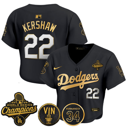 Women's Dodgers 2025 World Series Champions Crop Top Baseball Jersey - Vin Scully & Fernando Patch - All Stitched