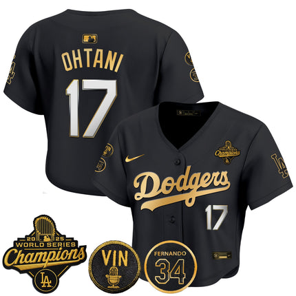 Women's Dodgers 2025 World Series Champions Crop Top Baseball Jersey - Vin Scully & Fernando Patch - All Stitched