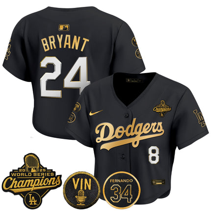 Women's Dodgers 2025 World Series Champions Crop Top Baseball Jersey - Vin Scully & Fernando Patch - All Stitched