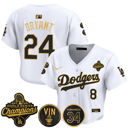 Women's Dodgers 2025 World Series Champions Crop Top Baseball Jersey - Vin Scully & Fernando Patch - All Stitched