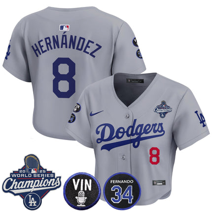 Women's Dodgers 2025 World Series Champions Crop Top Baseball Jersey - Vin Scully & Fernando Patch - All Stitched