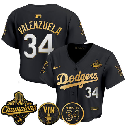 Women's Dodgers 2025 World Series Champions Crop Top Baseball Jersey - Vin Scully & Fernando Patch - All Stitched