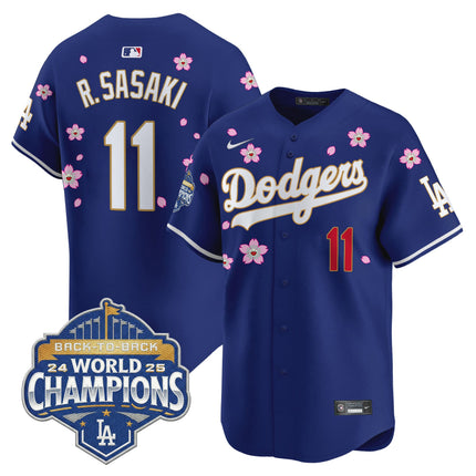 Men's Dodgers 2025 Back-To-Back Champions x Tokyo Series Gold Trim Vapor Premier Limited Jersey - Stitched