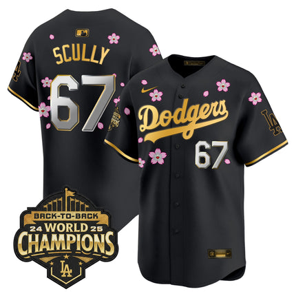 Men's Dodgers 2025 Back-To-Back Champions x Tokyo Series Gold Trim Vapor Premier Limited Jersey - Stitched
