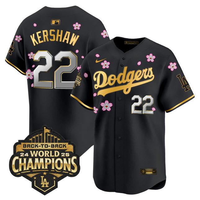Men's Dodgers 2025 Back-To-Back Champions x Tokyo Series Gold Trim Vapor Premier Limited Jersey - Stitched