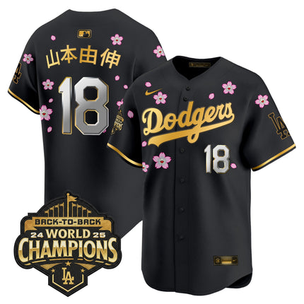 Men's Dodgers 2025 Back-To-Back Champions x Tokyo Series Gold Trim Vapor Premier Limited Jersey - Stitched