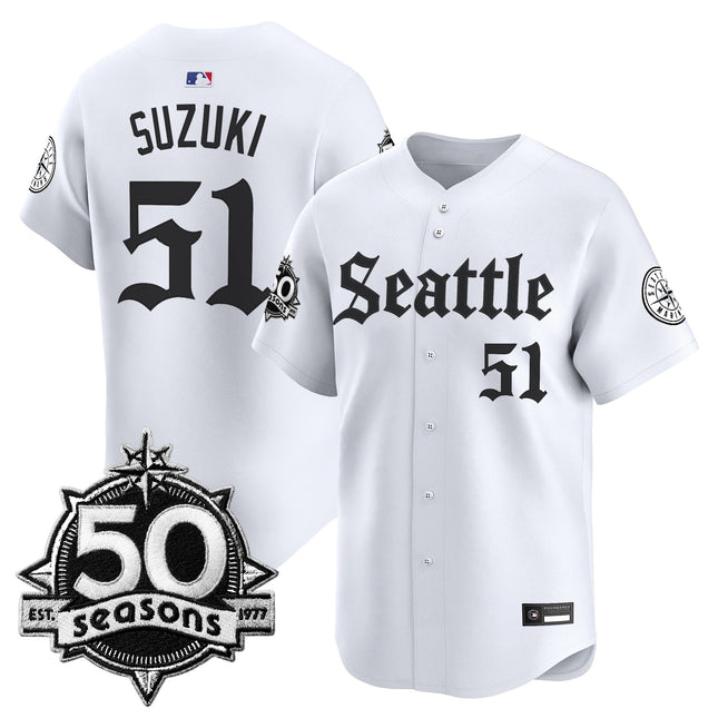 Men's Seattle Mariners 50 Seasons Patch Vapor Premier Limited Jersey - Gothic Edition - All Stitched