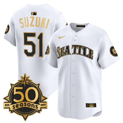 Men's Seattle Mariners 50 Seasons Patch Vapor Premier Limited Jersey - All Stitched