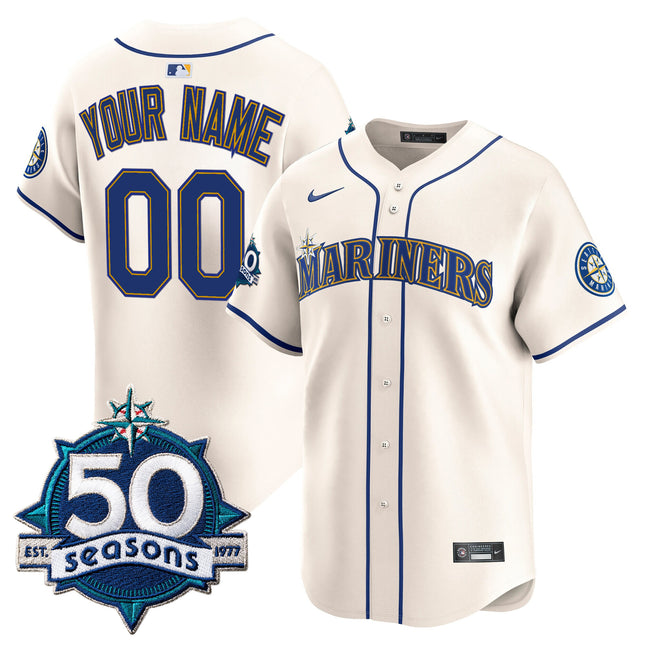 Seattle Mariners 50 Seasons Patch Vapor Premier Limited Custom Jersey - All Stitched