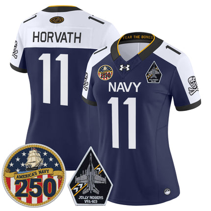 Women's Navy Midshipmen 'Jolly Rogers Edition' Vapor Limited Jersey - 250th Anniversary Patch - All Stitched