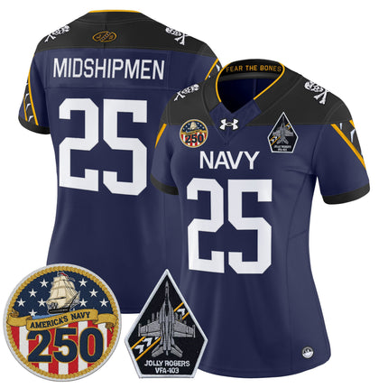 Women's Navy Midshipmen 'Jolly Rogers Edition' Vapor Limited Jersey - 250th Anniversary Patch - All Stitched