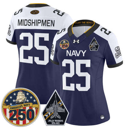Women's Navy Midshipmen 'Jolly Rogers Edition' Vapor Limited Jersey - 250th Anniversary Patch - All Stitched