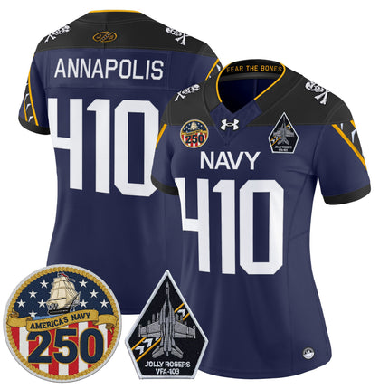 Women's Navy Midshipmen 'Jolly Rogers Edition' Vapor Limited Jersey - 250th Anniversary Patch - All Stitched