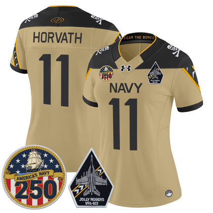Women's Navy Midshipmen 'Jolly Rogers Edition' Vapor Limited Jersey - 250th Anniversary Patch - All Stitched