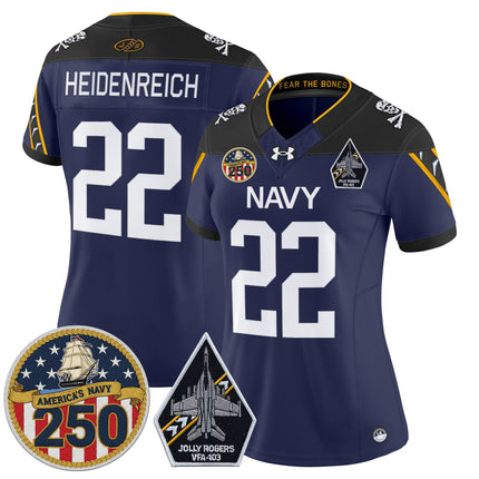 Women's Navy Midshipmen 'Jolly Rogers Edition' Vapor Limited Jersey - 250th Anniversary Patch - All Stitched