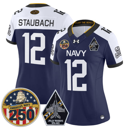 Women's Navy Midshipmen 'Jolly Rogers Edition' Vapor Limited Jersey - 250th Anniversary Patch - All Stitched