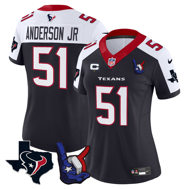 Women's Houston Texans Hand Sign Throwing Up The H Vapor Jersey - All Stitched