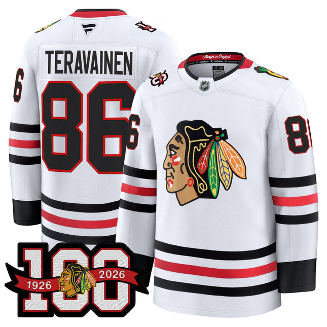 Men's Chicago Blackhawks 2025/26 Premium Jersey - 100th Anniversary Patch -All Stitched