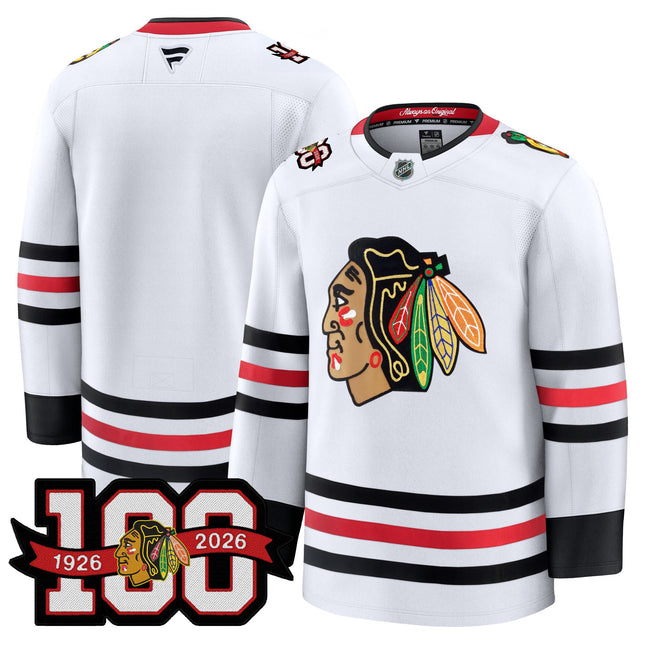 Men's Chicago Blackhawks 2025/26 Premium Jersey - 100th Anniversary Patch -All Stitched