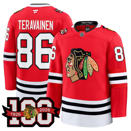 Men's Chicago Blackhawks 2025/26 Premium Jersey - 100th Anniversary Patch -All Stitched