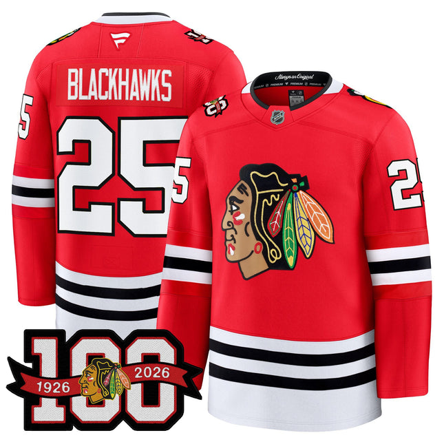 Men's Chicago Blackhawks 2025/26 Premium Jersey - 100th Anniversary Patch -All Stitched