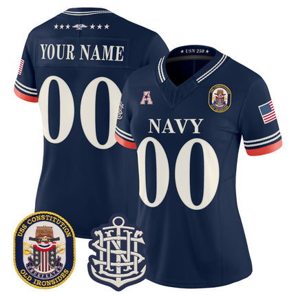 Navy Midshipmen 250th Anniversary Vapor Limited Custom Jersey - USS Constitution Patch - Stitched