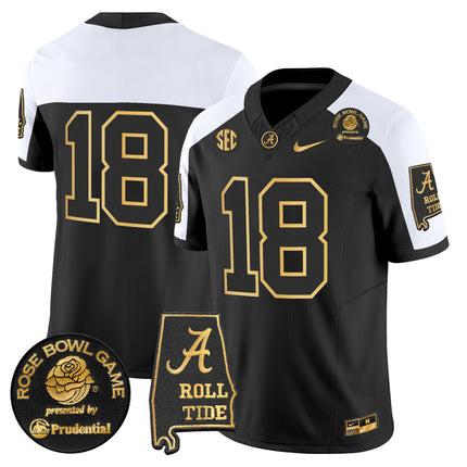Men's Alabama Crimson Tide 2025 Rose Bowl Gold Vapor Limited Jersey - Alabama Map - All Stitched