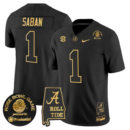 Men's Alabama Crimson Tide 2025 Rose Bowl Gold Vapor Limited Jersey - Alabama Map - All Stitched