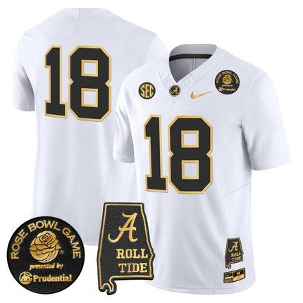 Men's Alabama Crimson Tide 2025 Rose Bowl Gold Vapor Limited Jersey - Alabama Map - All Stitched