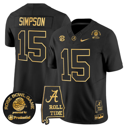 Men's Alabama Crimson Tide 2025 Rose Bowl Gold Vapor Limited Jersey - Alabama Map - All Stitched