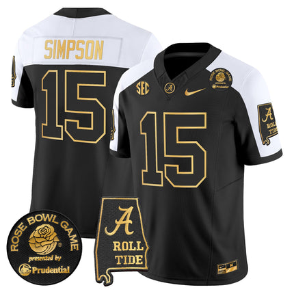 Men's Alabama Crimson Tide 2025 Rose Bowl Gold Vapor Limited Jersey - Alabama Map - All Stitched