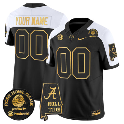 Alabama Crimson Tide 2025 Rose Bowl Gold Vapor Limited Custom Jersey - Alabama Map - All Stitched