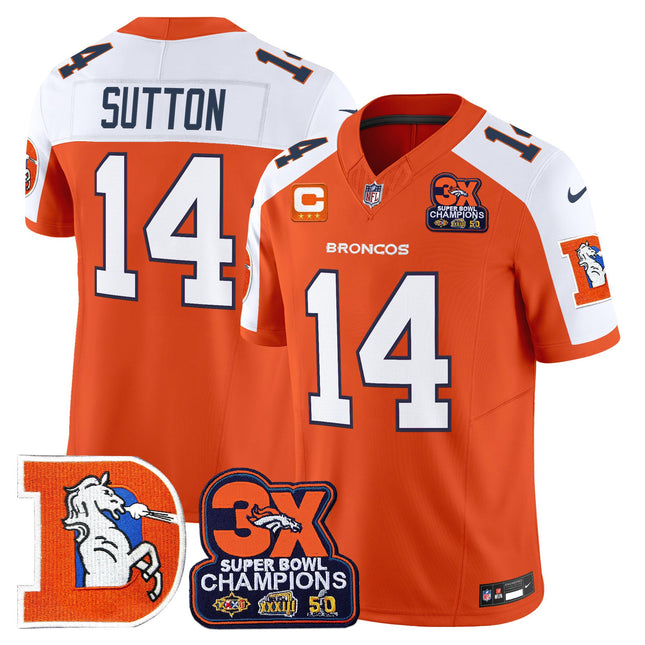 Men's Denver Broncos Throwback Vapor Limited Jersey - 3-Time Champions Patch - All Stitched
