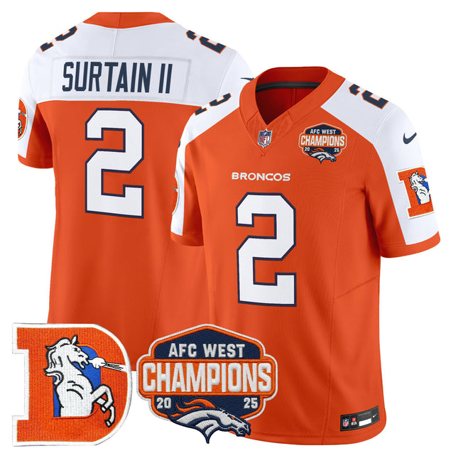 Men's Denver Broncos Throwback Vapor Limited Jersey - 2025 AFC West Division Champions Patch - All Stitched