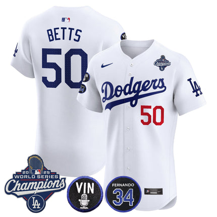 Men's Dodgers 2025 World Series Champions Vapor Premier Elite Jersey - Vin Scully & Fernando Patch - All Stitched