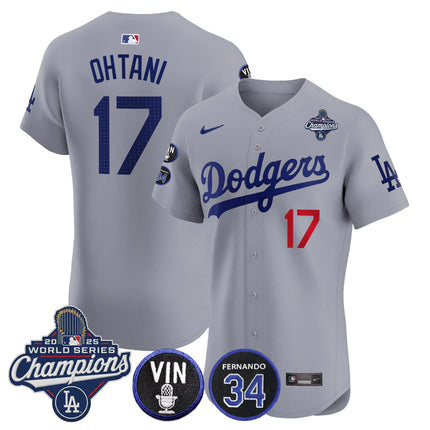 Men's Dodgers 2025 World Series Champions Vapor Premier Elite Jersey - Vin Scully & Fernando Patch - All Stitched