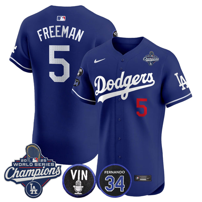 Men's Dodgers 2025 World Series Champions Vapor Premier Elite Jersey - Vin Scully & Fernando Patch - All Stitched