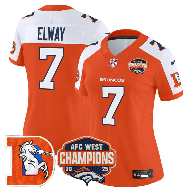 Women's Denver Broncos Throwback Vapor Limited Jersey - 2025 AFC West Division Champions Patch - All Stitched