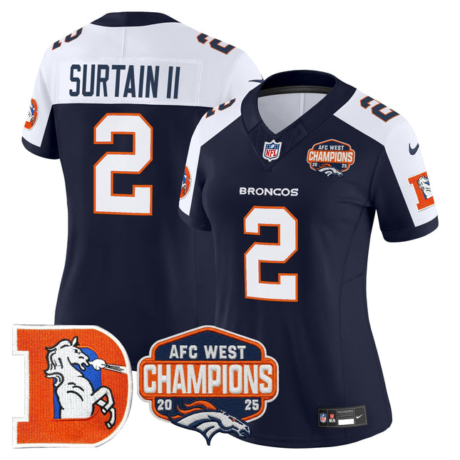 Women's Denver Broncos Throwback Vapor Limited Jersey - 2025 AFC West Division Champions Patch - All Stitched