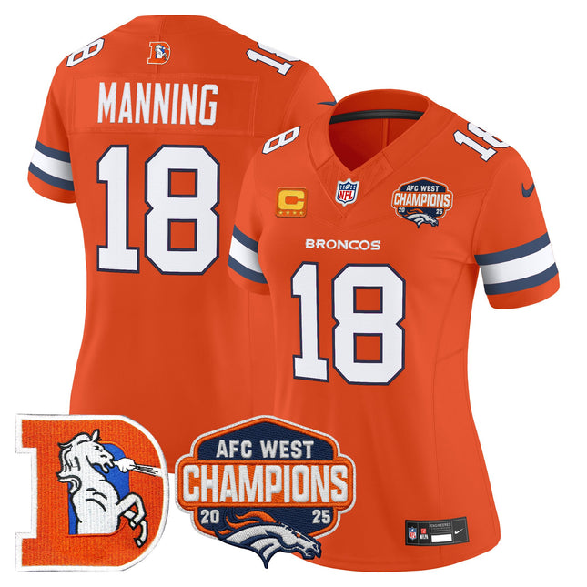 Women's Denver Broncos Throwback Vapor Limited Jersey - 2025 AFC West Division Champions Patch - All Stitched