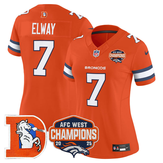 Women's Denver Broncos Throwback Vapor Limited Jersey - 2025 AFC West Division Champions Patch - All Stitched