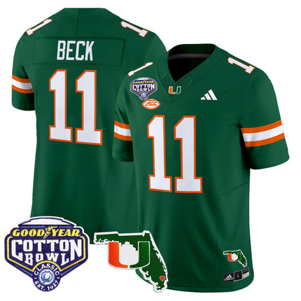 Men's Miami Hurricanes 2025 Cotton Bowl & Florida Patch Vapor Limited Jersey - All Stitched