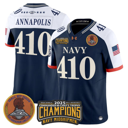 Men's Navy Midshipmen 250th Anniversary Vapor Limited Jersey - 2025 Commander-In-Chief's Trophy Champions Patch - Stitched