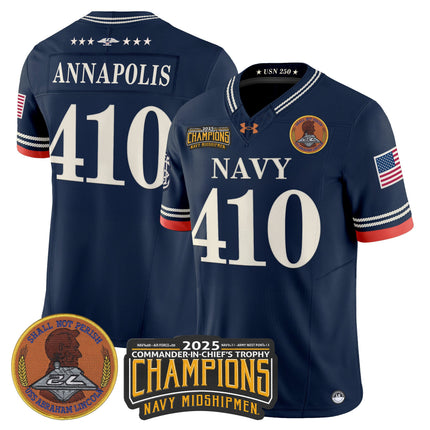 Men's Navy Midshipmen 250th Anniversary Vapor Limited Jersey - 2025 Commander-In-Chief's Trophy Champions Patch - Stitched