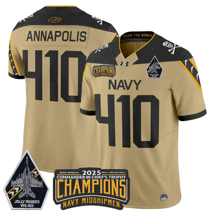 Men's Navy Midshipmen Jolly Rogers 2025 Commander-In-Chief's Trophy Champions Vapor Limited Jersey - All Stitched