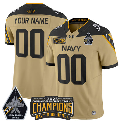 Navy Midshipmen Jolly Rogers 2025 Commander-In-Chief's Trophy Champions Vapor Limited Custom Jersey - All Stitched
